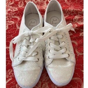 Jack Rogers Womens Size 8.5M Sneakers Carter Textile White Glitter Lace Up Shoes